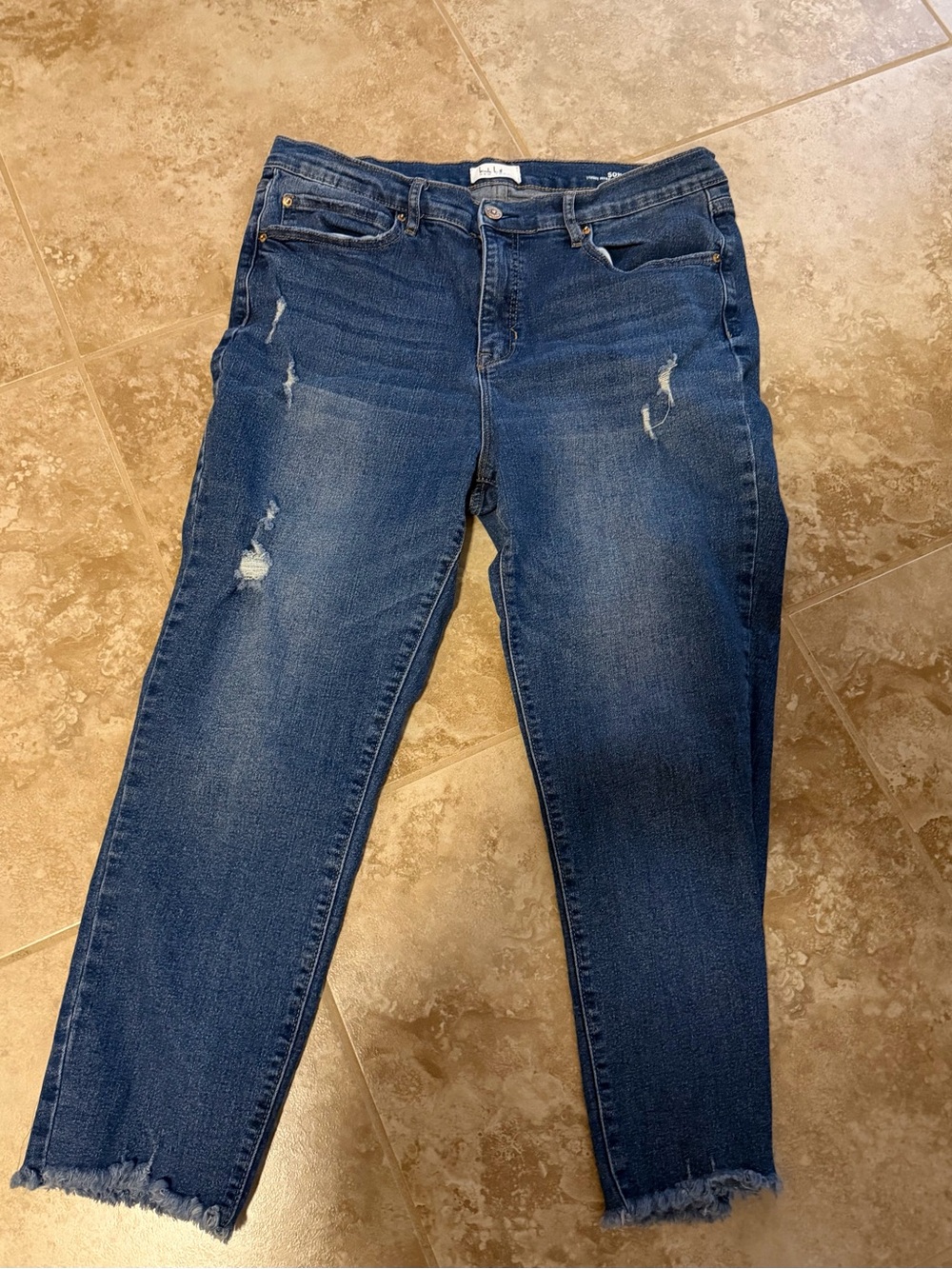 Nicole Miller Dark Blue Distressed Cropped Jeans